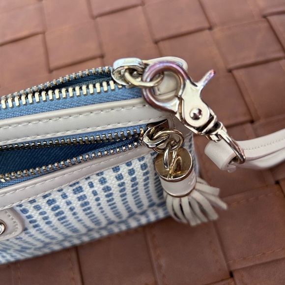 Spartina 449 Daufuskie Island Wristlet Canvas Leather Trim Purse Natural Linen - Picture 6 of 8